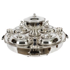 Retro English Silver Plated Lazy Susan Serving Tray 20th C