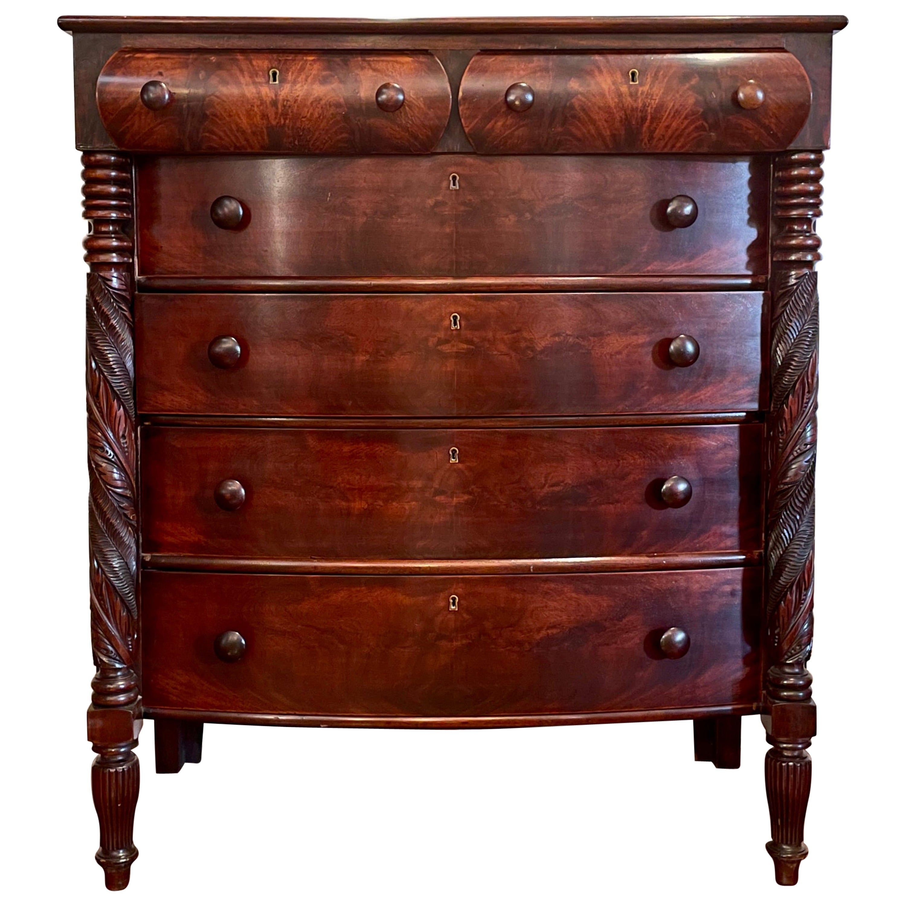 Antique American Mahogany Chest with Turned Legs, circa 1890 For Sale
