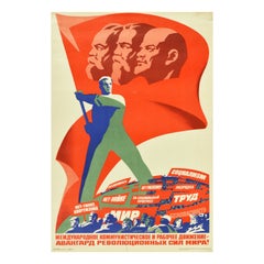 Affiche vintage d'origine révolutionnaire communiste Marx Engels Lenin URSS paix