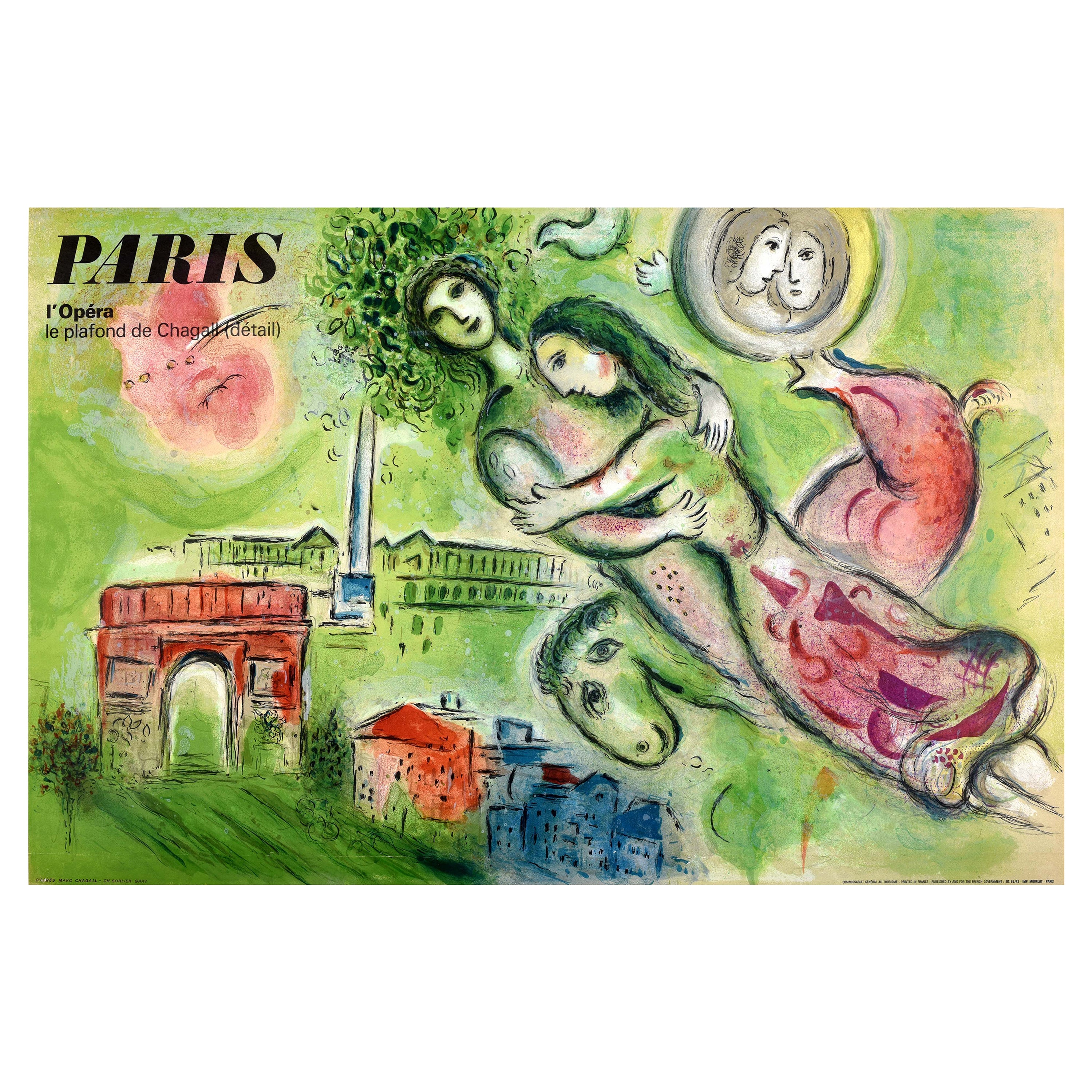Affiche de voyage originale de l'Opéra de Paris Le Plafond de Chagall Romeo et Juliette