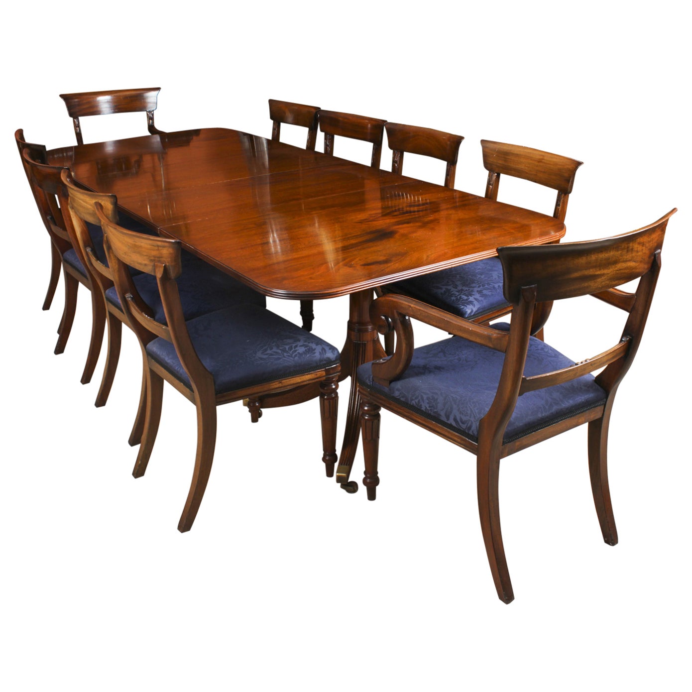 Vintage Twin Pillar Dining Table & 10 dining chairs by William Tillman 20th C