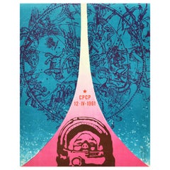 Original Retro Space Poster Gagarin 12 IV 1961 Astronomy Constellation Design