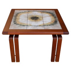 Abstract Ceramic and Teak Coffee Table