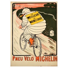Affiche ancienne d'origine pour les pneus de vélo Pneu Velo, dessin d'un homme Bibendum