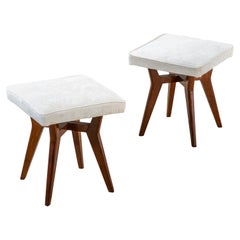 20th Century Pair of Ottomans in the style of Ico Parisi in Wood and Fabric