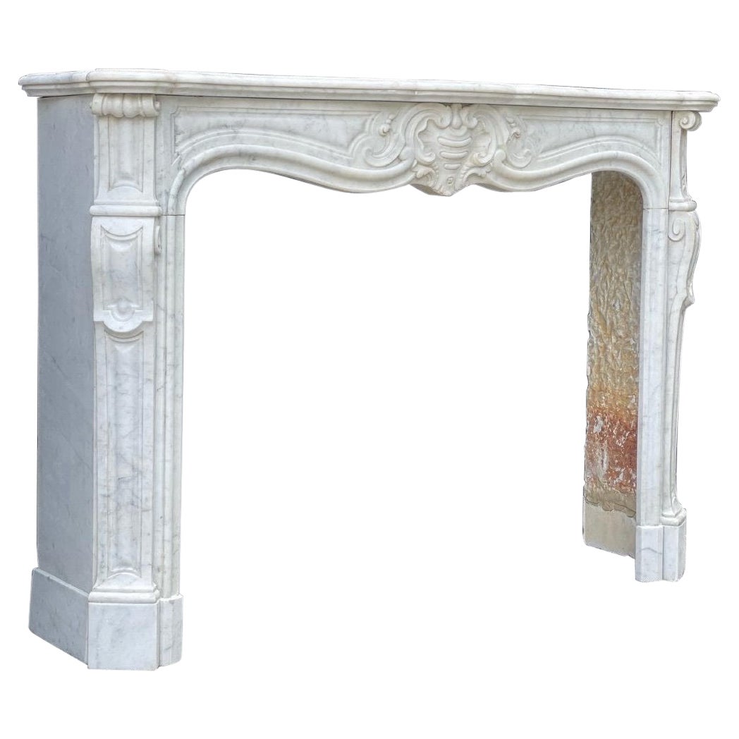 Louis XV Style Fireplace in Carrara Marble circa 1880 For Sale
