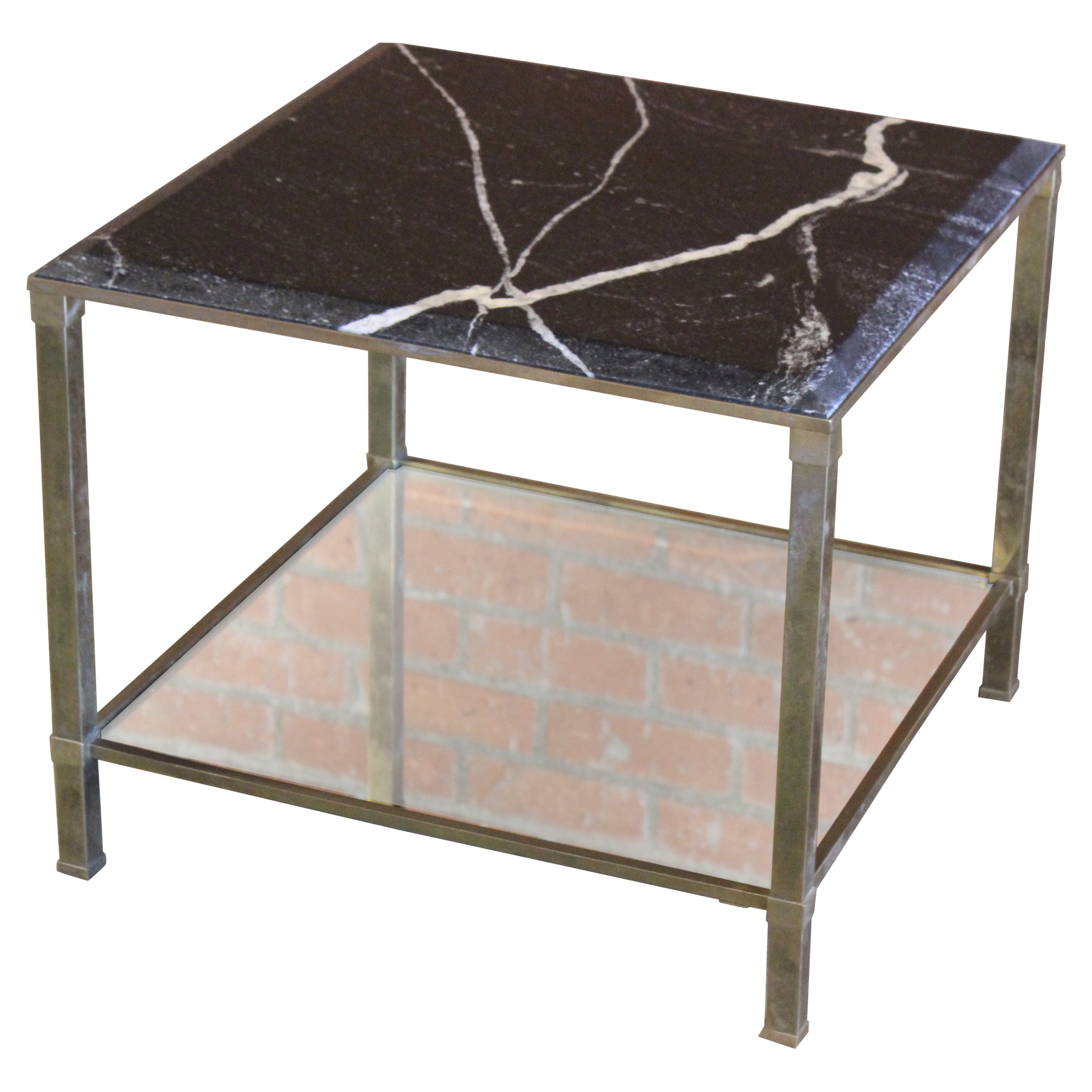 Brass & Marble End Table Attributed to Maison Jansen, France, 1960s For Sale