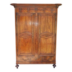 French Burl Walnut Book Matched Hinged Armoire with Original Bun Feet, C. 1790