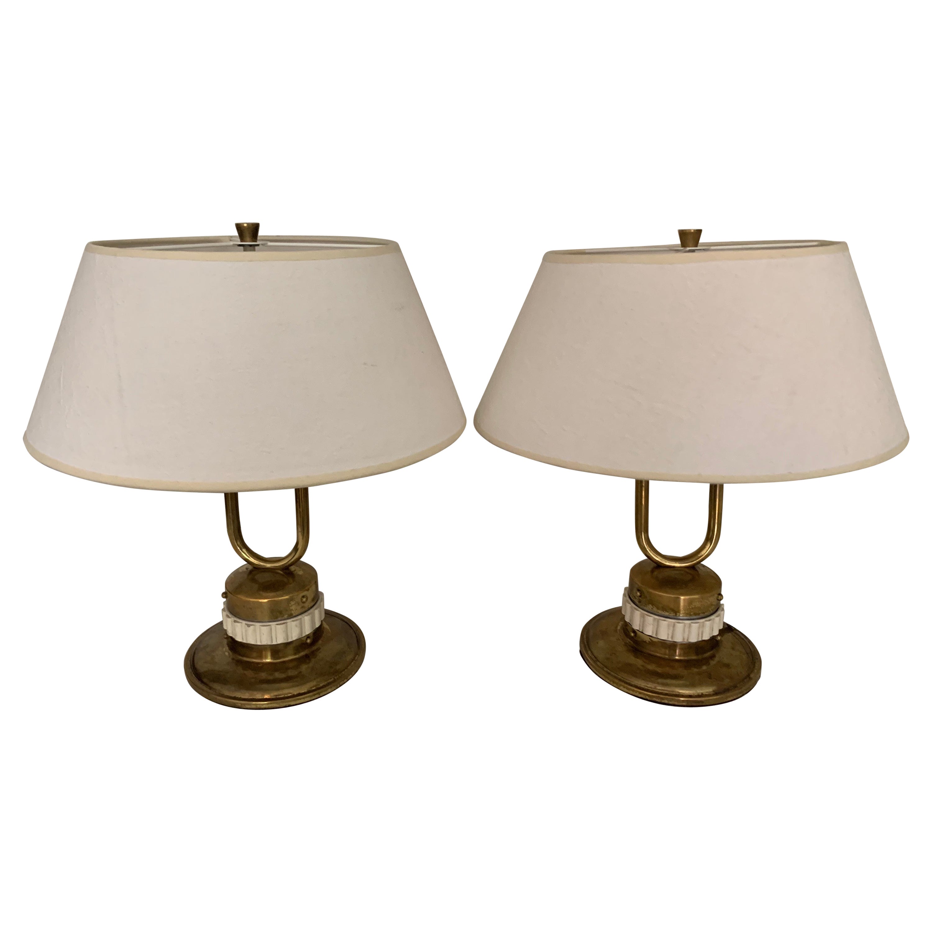 Pair of Brass Table Lamps for Maison Jumo Varilux France 1960s For Sale