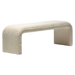 Karl Springer Style Large Waterfall Bench in Ivory Bouclé