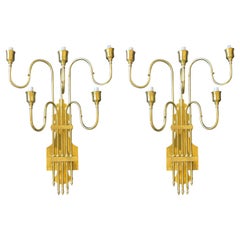 Wonderful Large Pair 5 Light Mid-Century Modern Tommi Parzinger Brass Sconces