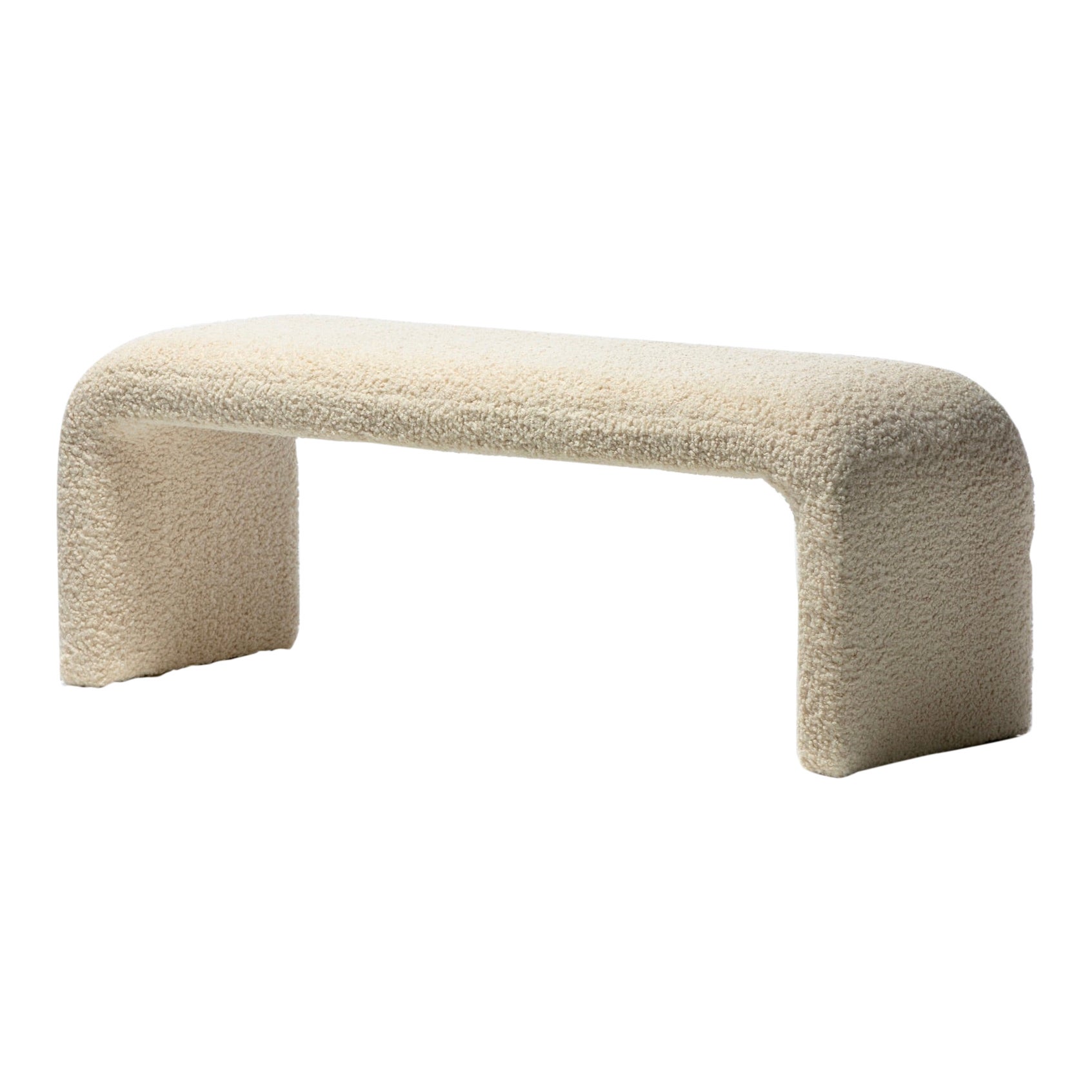 Karl Springer Style Waterfall Bench in Ivory Bouclé For Sale