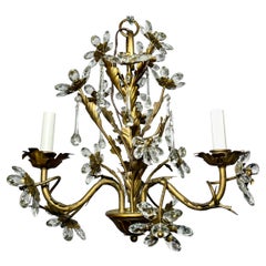 Antique French Crystal Flowers and Wrought Iron Chandelier, Circa 1900