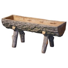 Used Mid-Century French Concrete Faux Bois Split-Log Planter on Legs