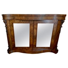 American Antique Console in Burled Wood with Mirror Front