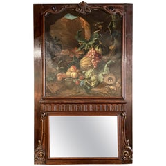 Antique Carved Wood Trumeau Mirror with Still-Life Painting, Circa 1880's