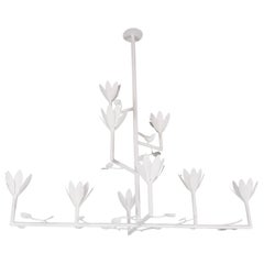 9 Bloom Cross Bar Plaster Chandelier with a Bird and Leaves