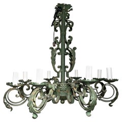 Used French Provincial Iron Chandelier, Circa 1880