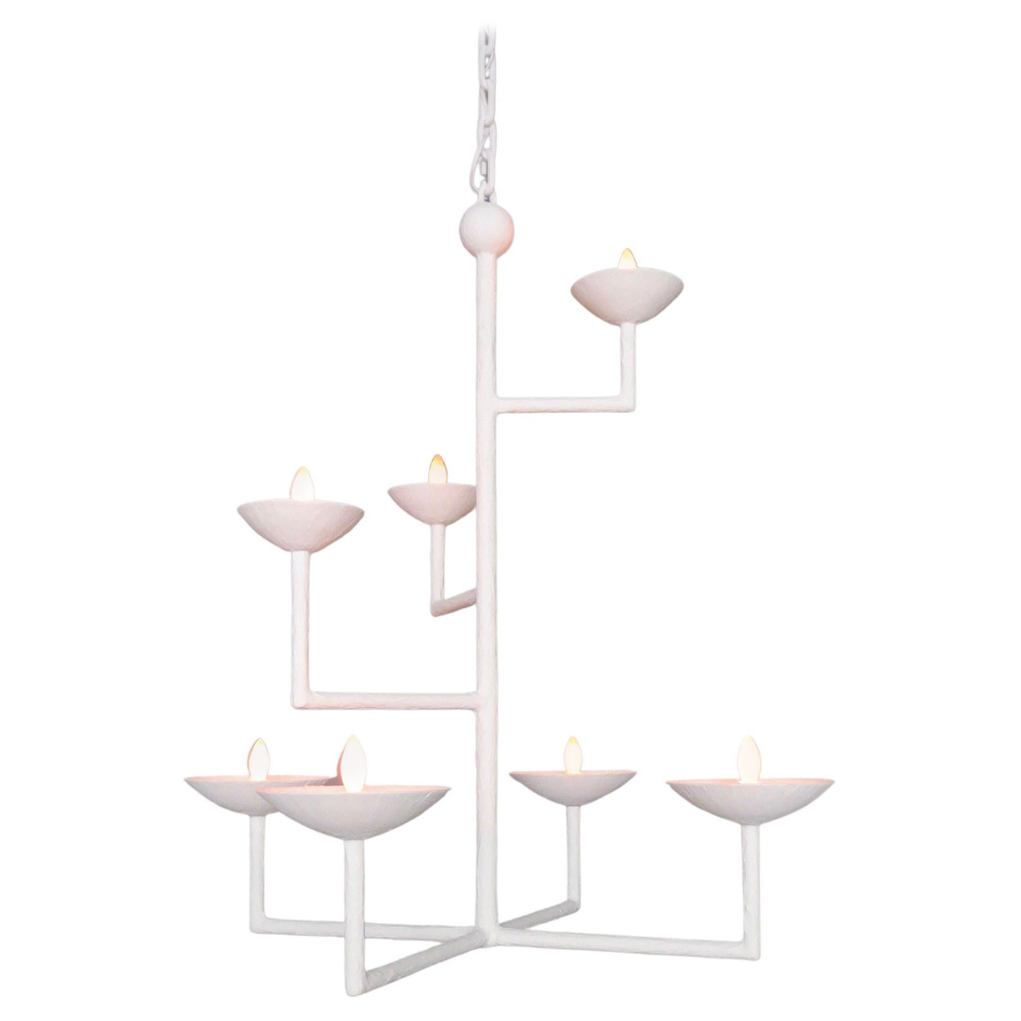 7 Cup Square Plaster Chandelier with Ball and Chain For Sale