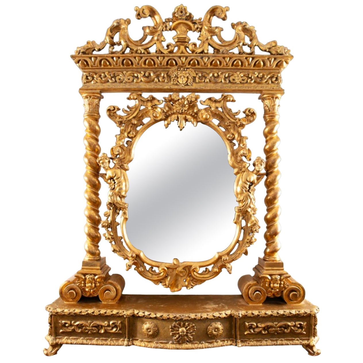 Stand Reliquaire en bois doré avec miroir latéral