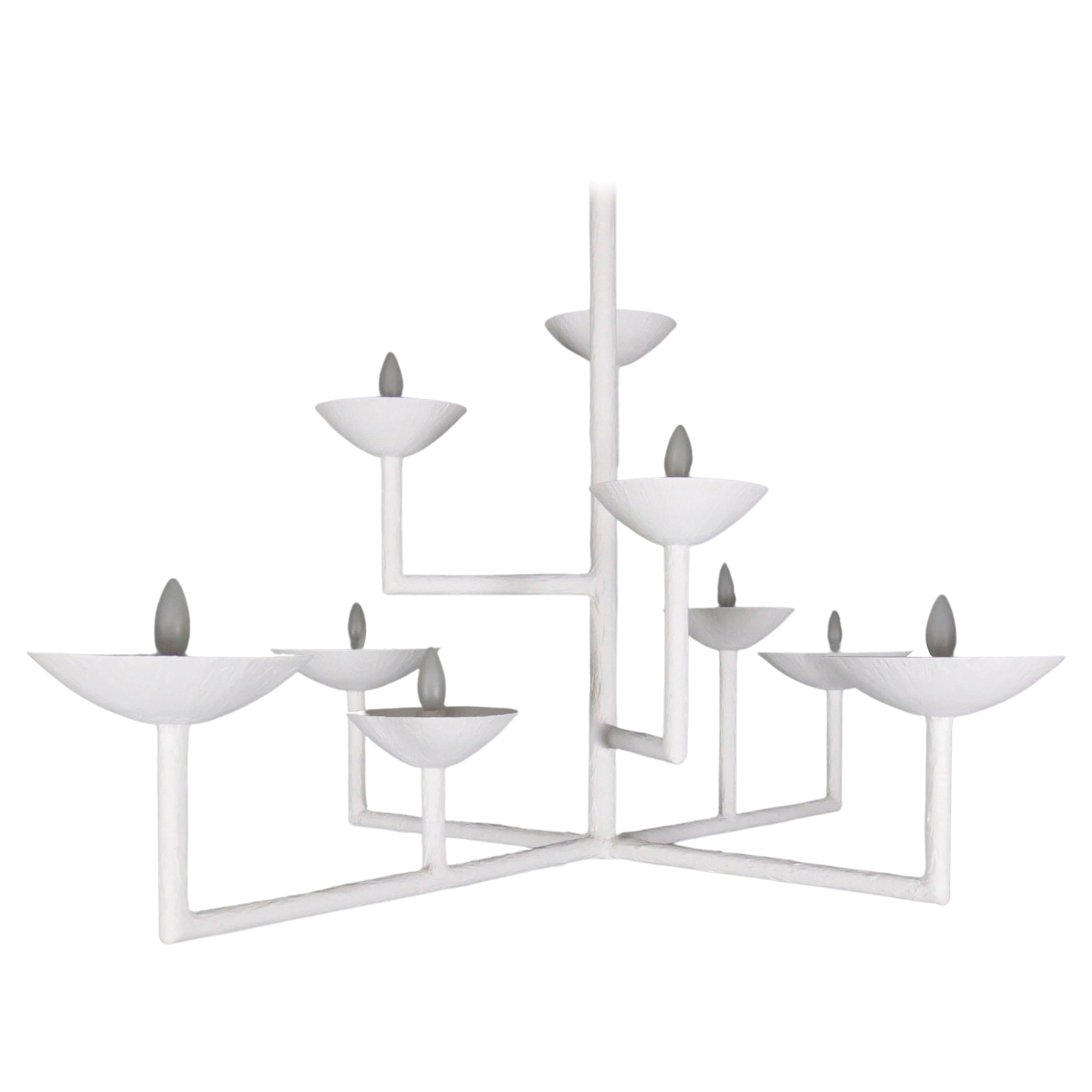 9 Cup Rectangular Chandelier with White Finish For Sale