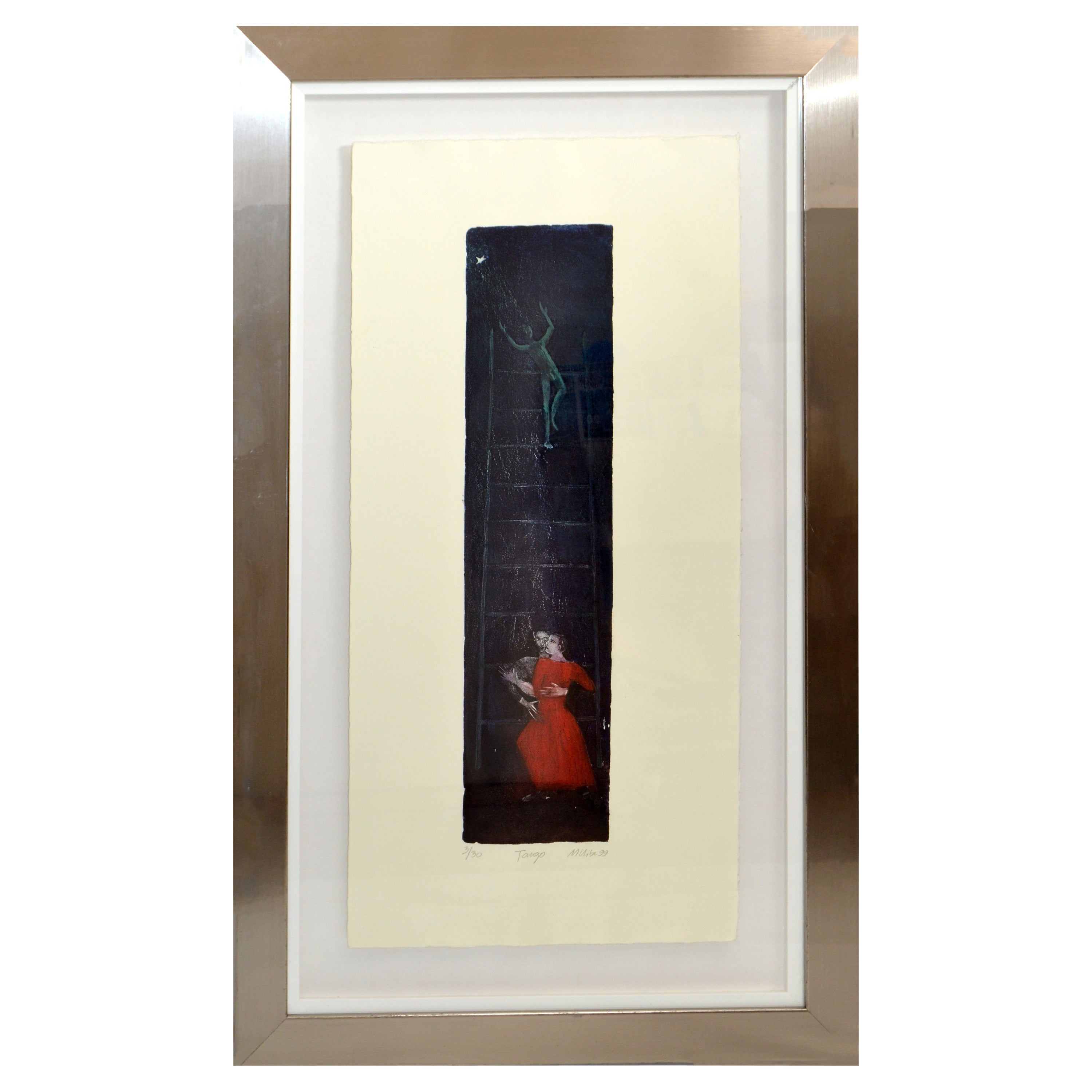 Signed Titled Tango Chrome Framed French Artist Signed Lithography Etching 1999