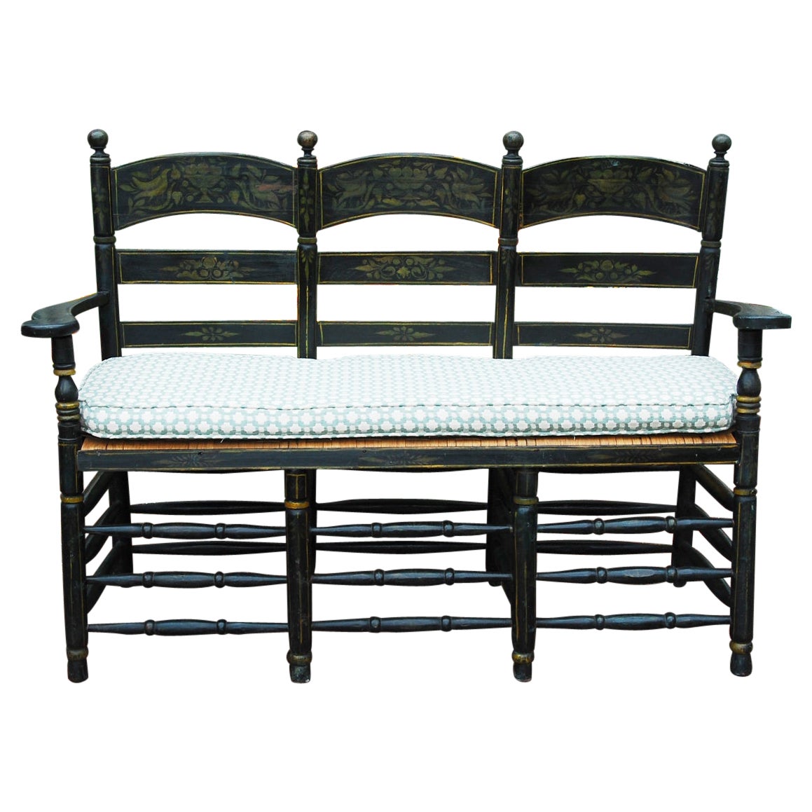 Continental 19th Century Ladderback Bench with Original Decoration