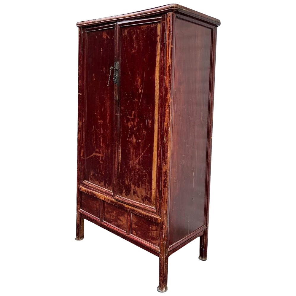 Antique Chinese Elmwood Armoire or Wardrobe Cabinet For Sale