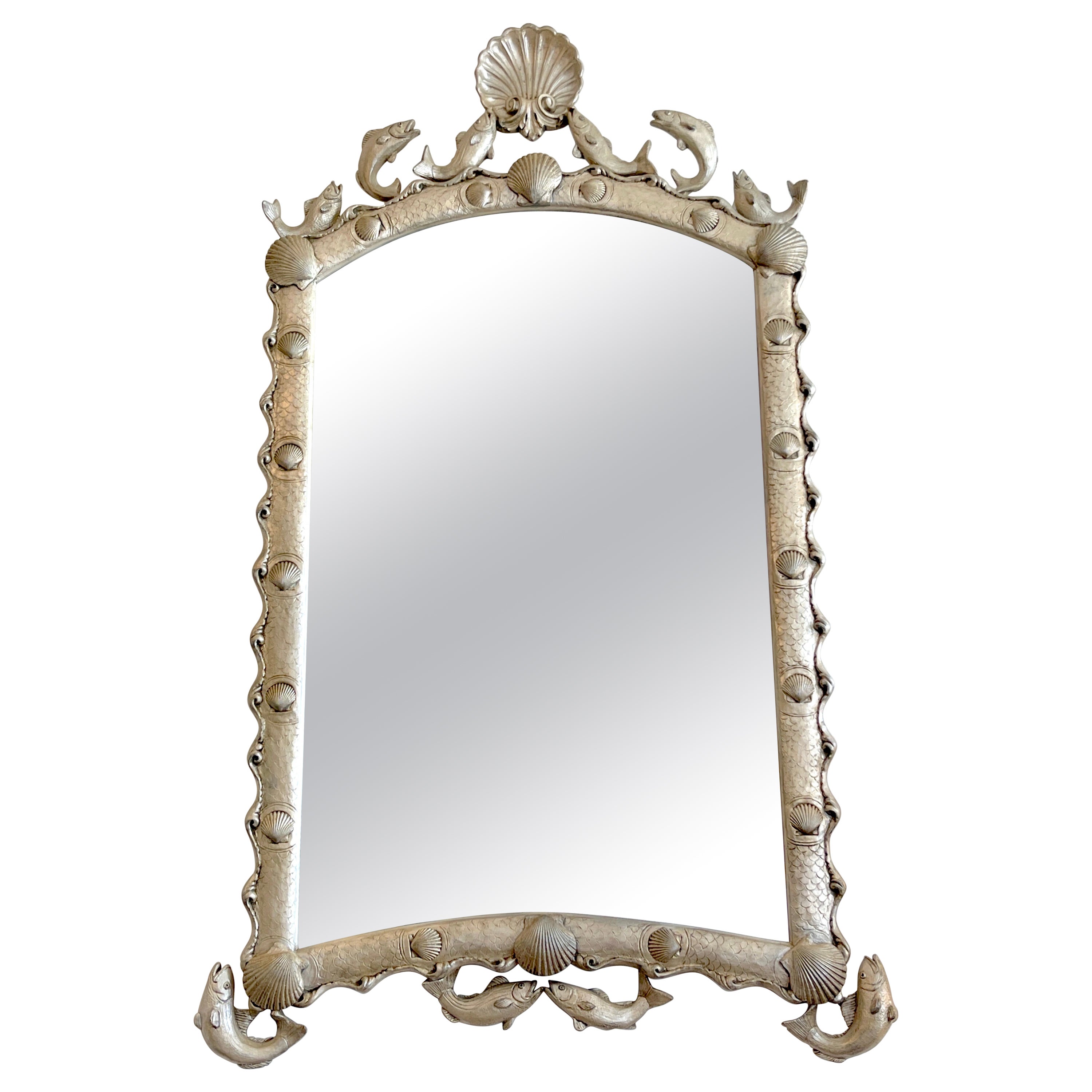 Hollywood Regency Style Silver-Leaf 'Martha's Vineyard' Mirror by Carvers Guild