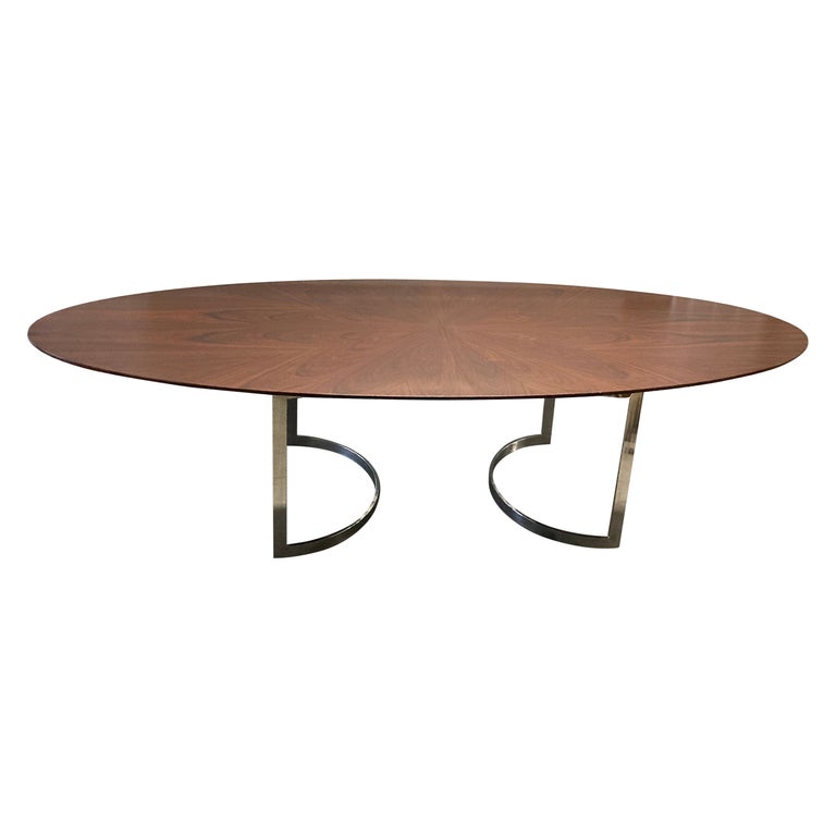 Flexform 'Arthur' Rosewood Elliptical Conference Dining Table on Chrome Base For Sale
