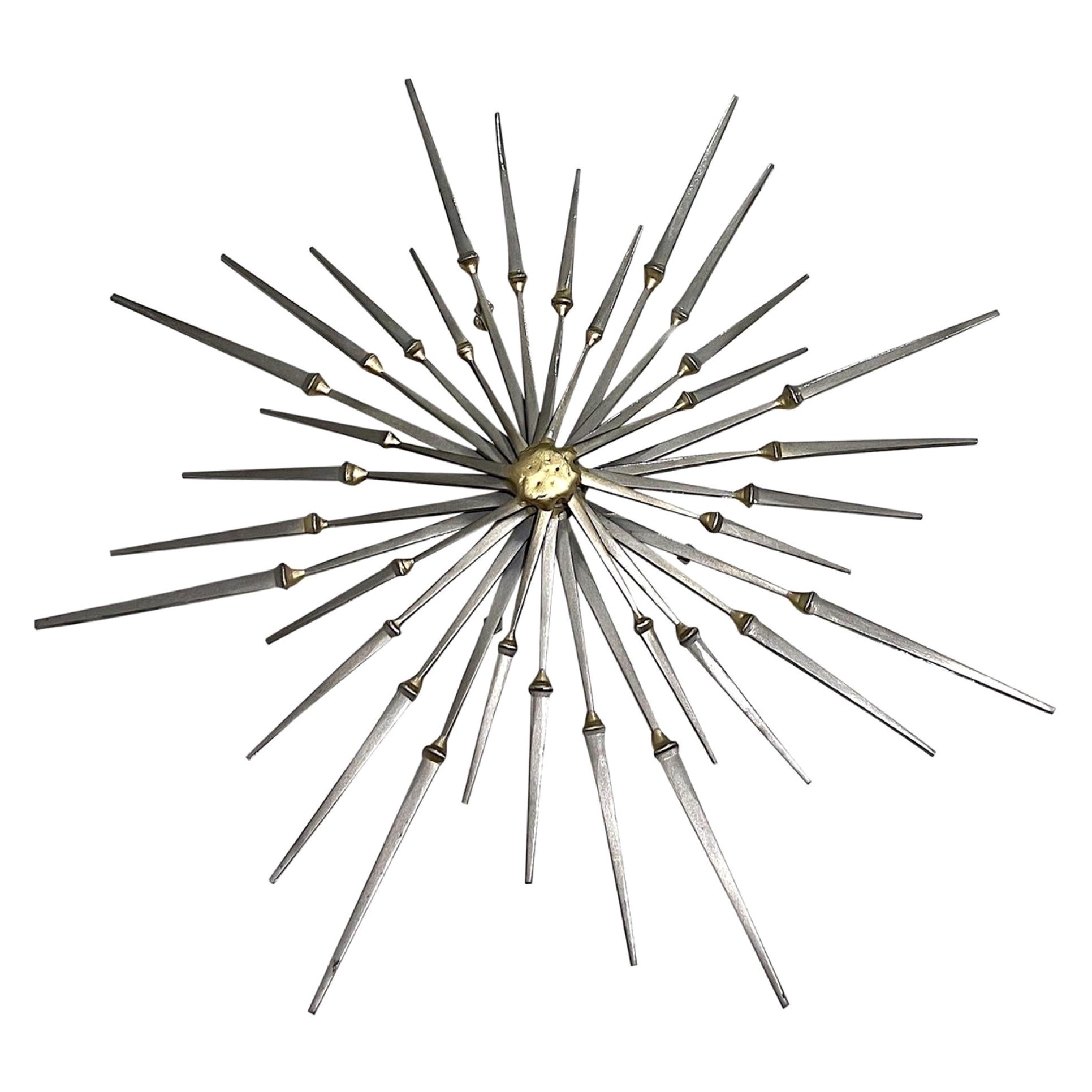 1960’s Ron Schmidt Brutalist Sunburst/ Pinwheel Nail Sculpture, Signed For Sale