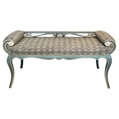 Swedish Style Bench with Swedish Blue and White Trim Frame and Curved Arms