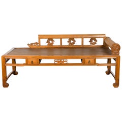 Qing Dynasty 19th Century Lady's Opium Daybed with Rattan Seat and Pillow