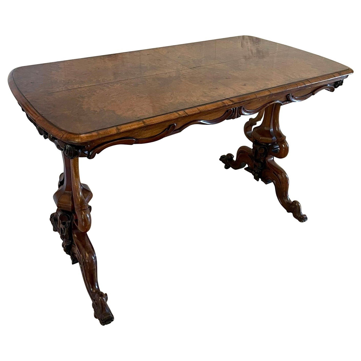 Antique Victorian Quality Burr Walnut Freestanding Centre Table For Sale