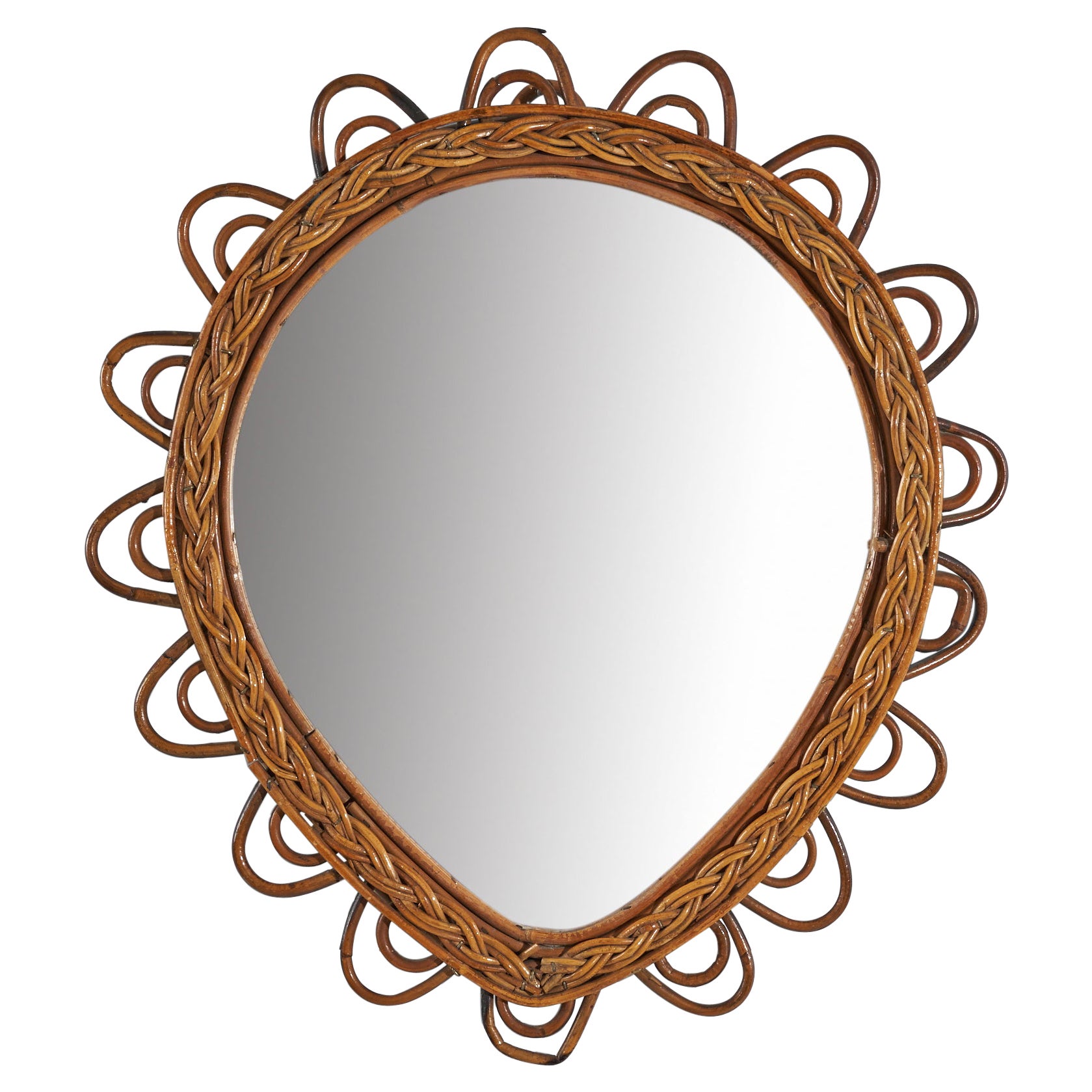 Italian Designer, Tear Drop Wall Mirror, Wood, Mirror, Italy, c. 1950s