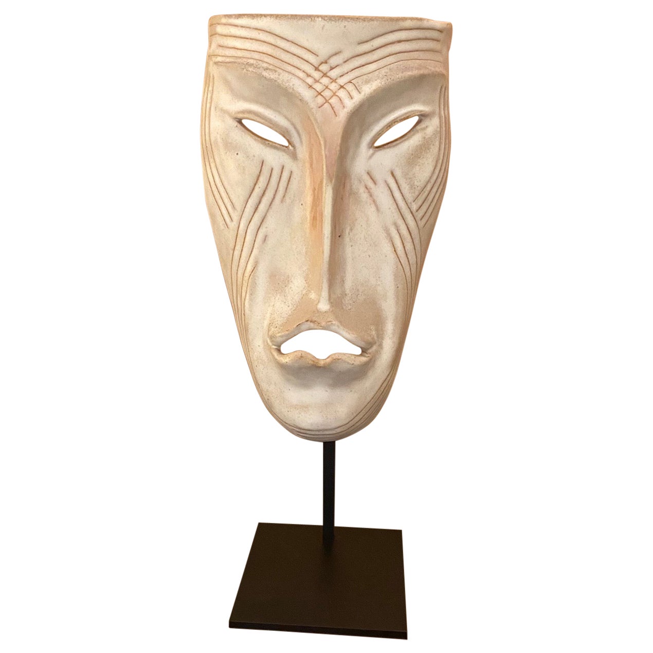 Ceramic Mask Attributed to Jean Austruy, France, 1960s For Sale