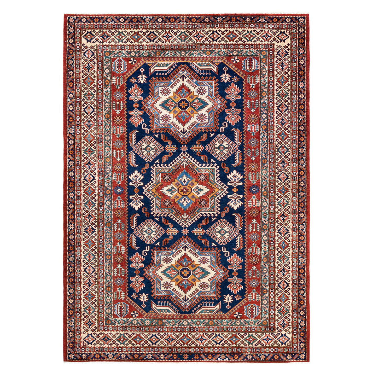 Tapis rouge tribal bohème noué à la main unique en son genre Tapis rouge tribal de 6' 3"" x 8' 9" en vente