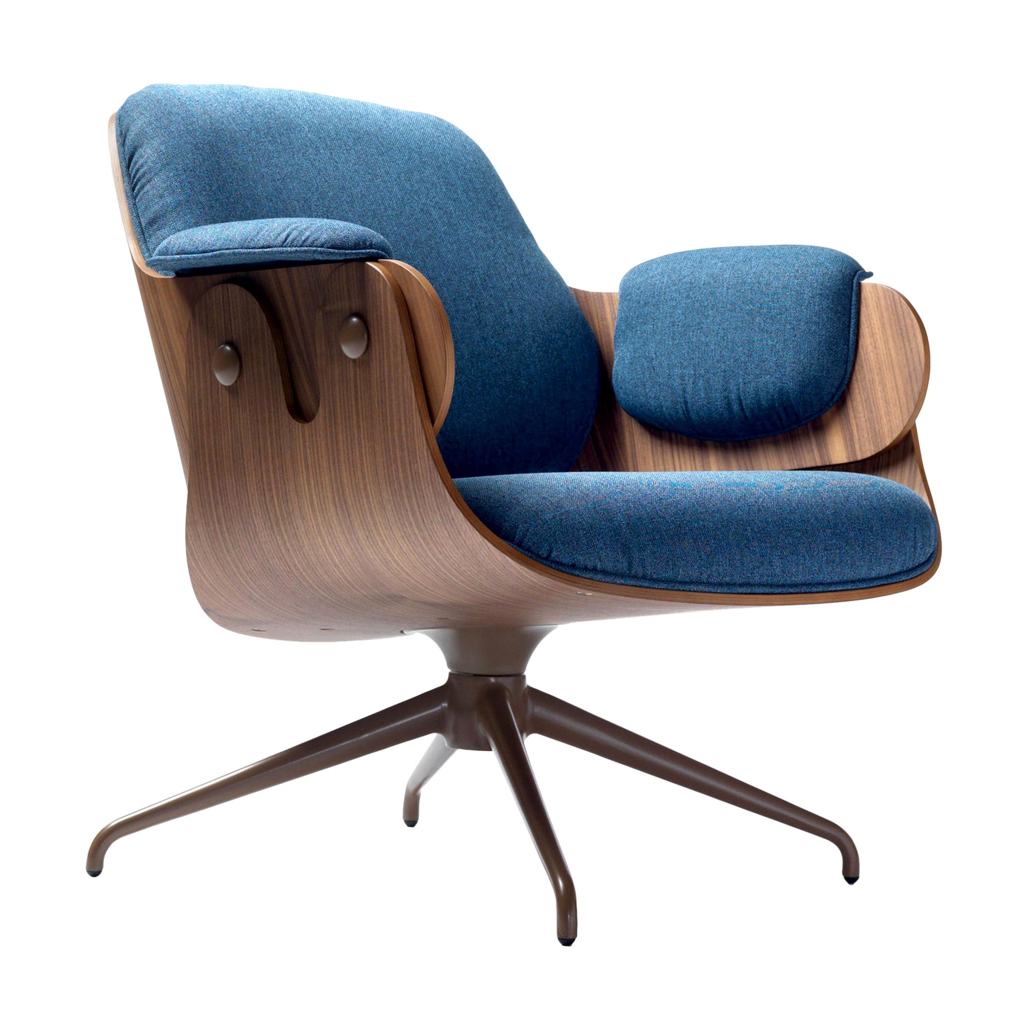 Jaime Hayon, Contemporary, Walnut, Blue Upholstery Low Lounger Armchair (fauteuil bas)