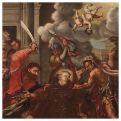 Peinture à l'huile sur toile du 18ème siècle représentant le martyre de Saint Fidelis de Sigmaringen