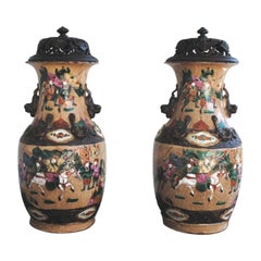 Antique Pair of Nineteenth Century Nanjing Vases