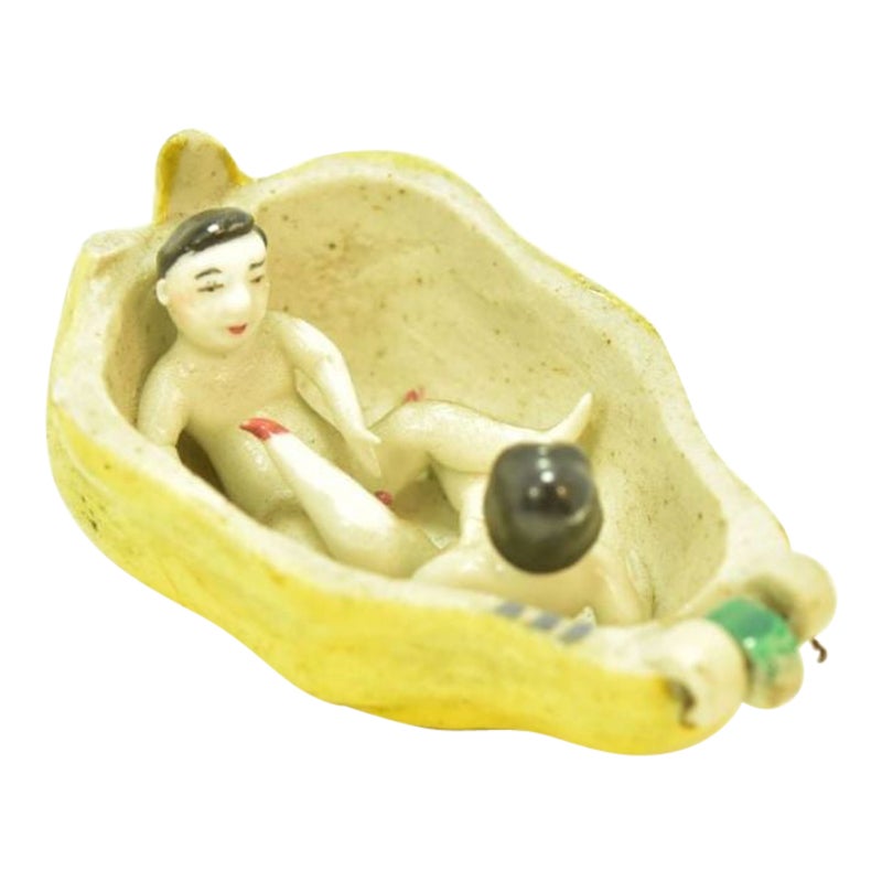 Curiosa Erotic Scene in a Porcelain Nut For Sale