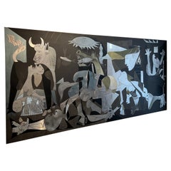 Picasso's Guernica in Black Metal and Stainless Steel, Monumental Wall Sculpture