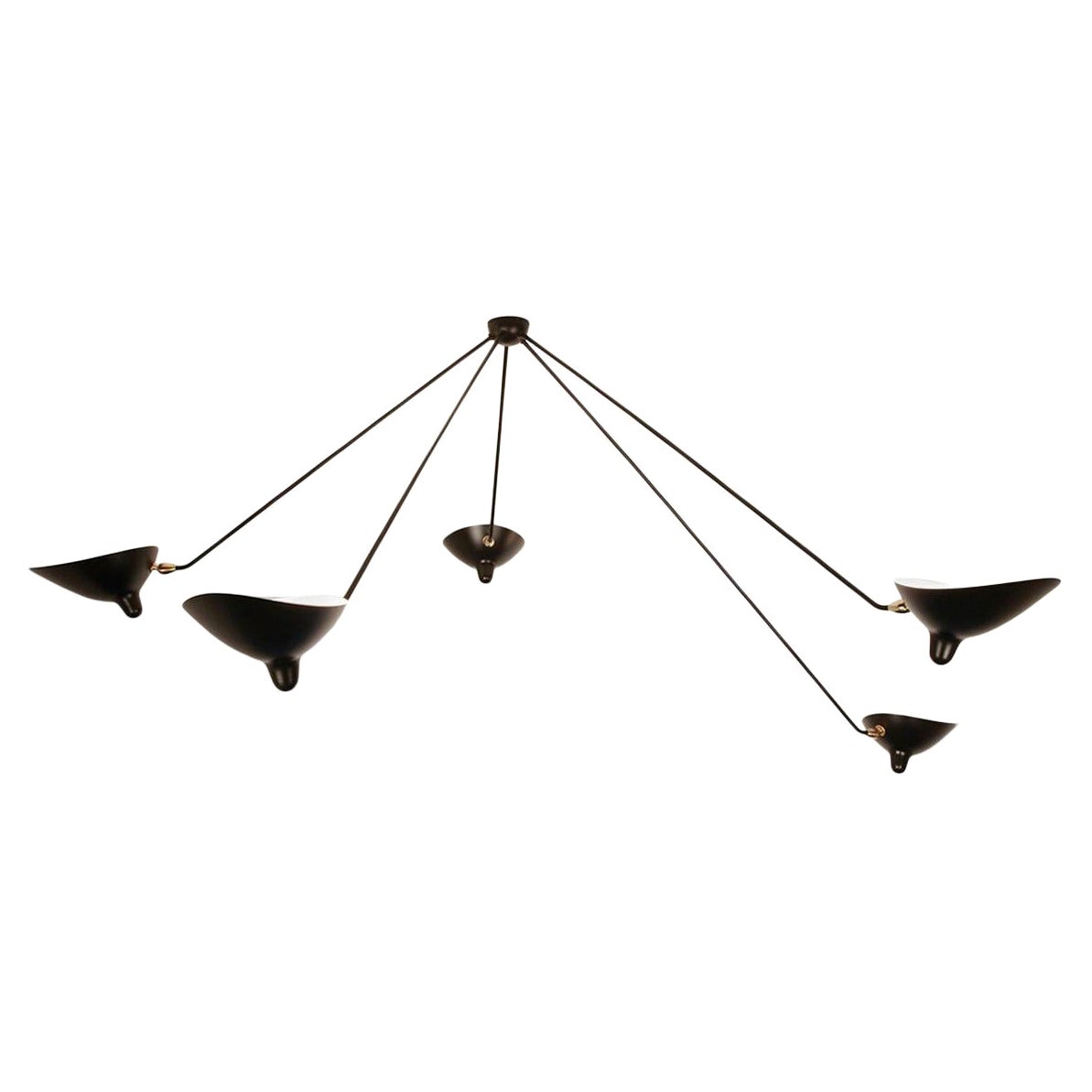 Serge Mouille Mid-Century Modern Black Five Fixed Arms Spider Ceiling Lamp For Sale