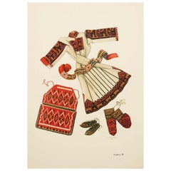The National Dresses of Macedonia Illustrated Drawing in Plate, 1963