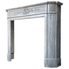 Vintage Louis XVI Style Fireplace In Turquin Blue Marble Circa 1900