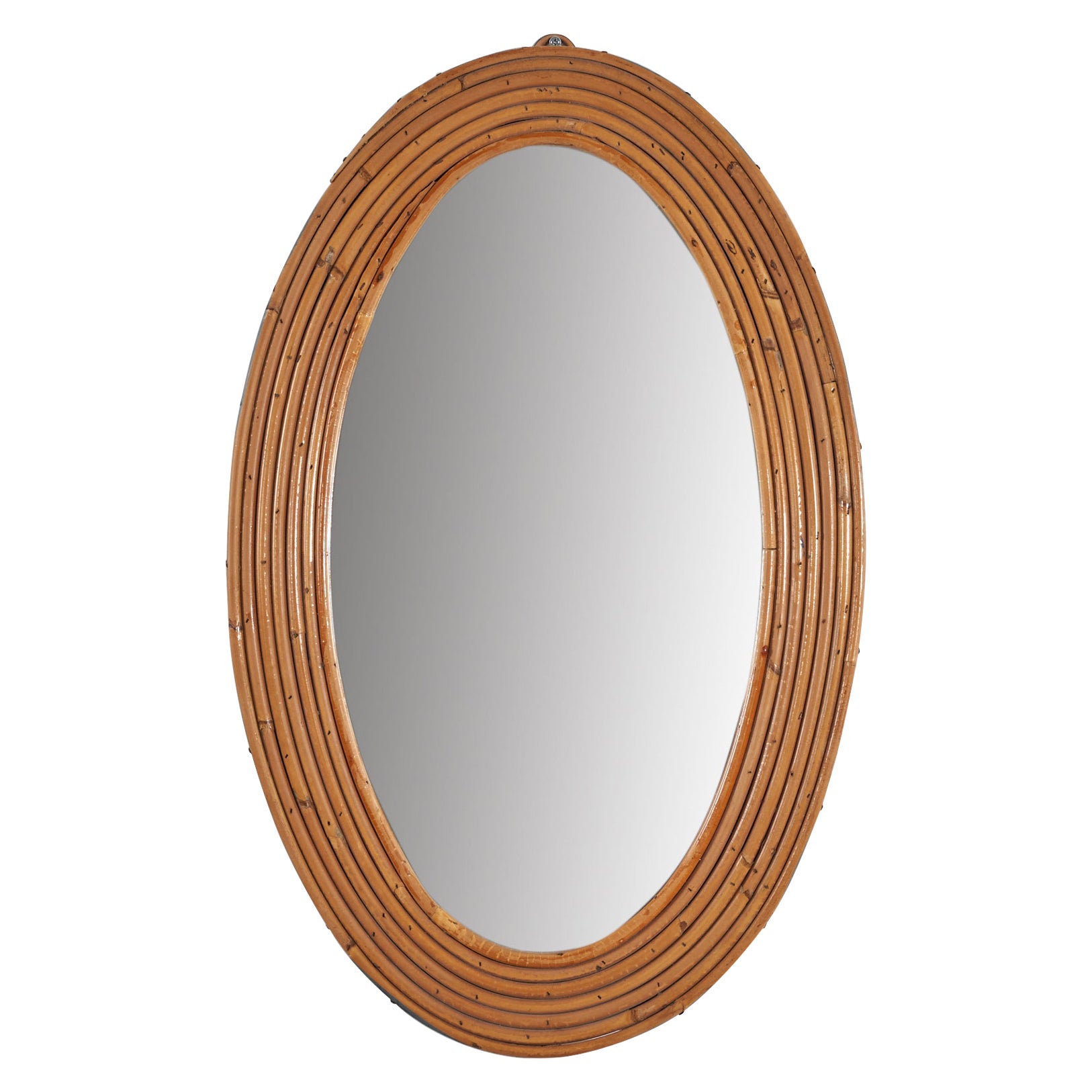 Italian Designer, Oval Wall Mirror, Bamboo, Mirror, Italy, 1950s