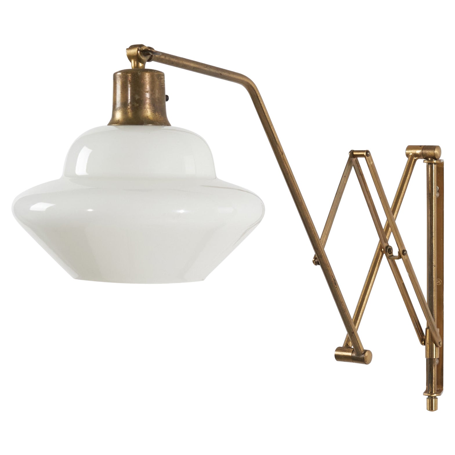 Astra, Adjustable Wall Light, Brass, Milk Glass, Norway, c. 1950s