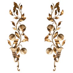Pair of Decorative Iron Sconces with Leafy Plants and Pomegranates