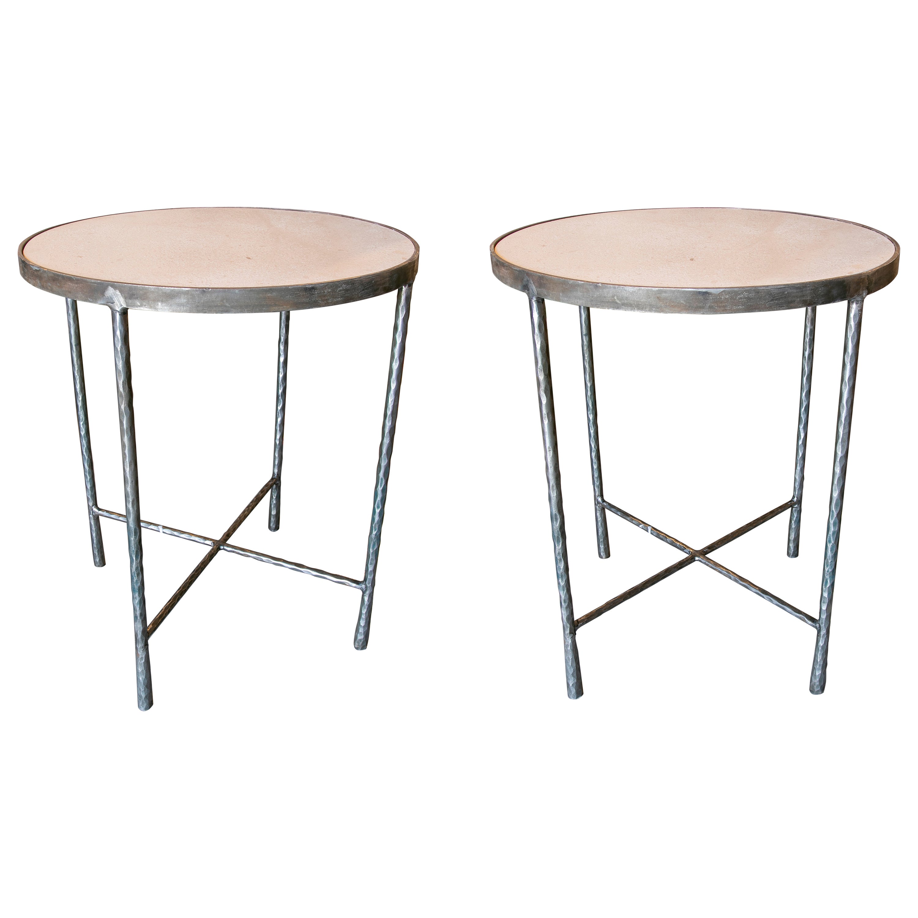Pair of Round White Fiberglass Side Tables in the Style of Wendell