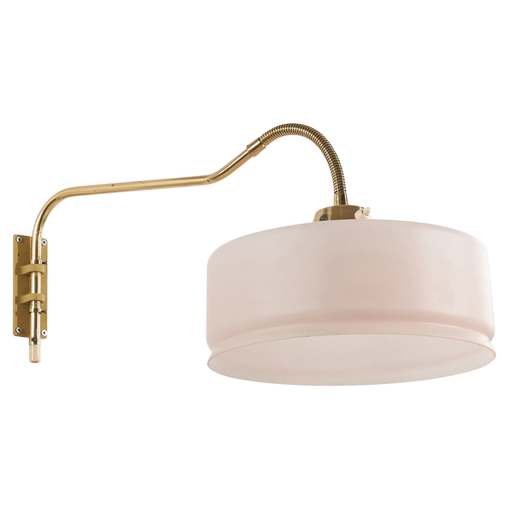 Swedish Designer, Adjustable Wall Light, Brass, Glass, Sweden, C. 1950s For Sale